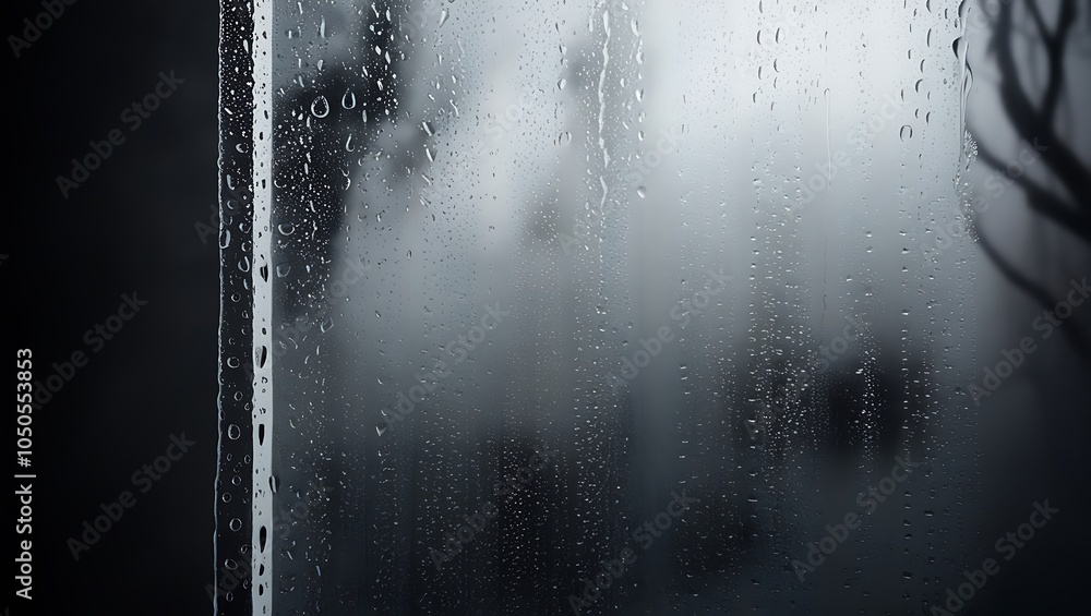 Poster rain drops on window background. generative ai.