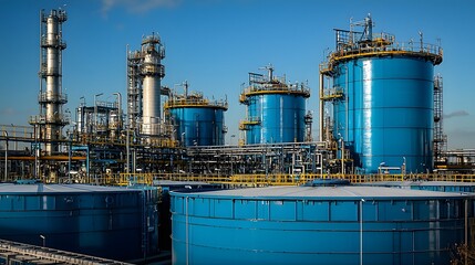 Obraz premium Large Storage Tanks at Fuel Refinery Facility