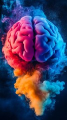 Fototapeta premium Vibrant Abstract Human Brain with Colorful Smoke and Cloud Elements Symbolizing Creativity and Imagination, Generative AI