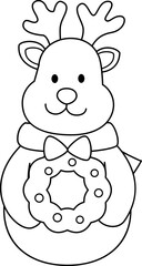 Cute Christmas deer outline vector.
Isolated Christmas reindeer line drawing svg.