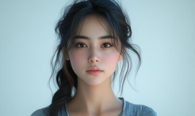 3D Portrait of Thoughtful Young Adult Asian Woman with Questioning Expression in Light Background, Generative AI