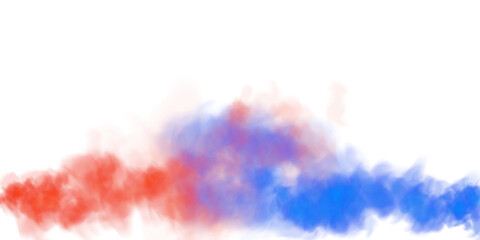 Fantastic blue and red smoke. Magic smoke. Smog cloud on podium or stage. Fog vapor over ground or water surface, magic haze. PNG.
