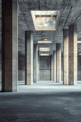 Obraz premium A simple room with concrete columns and a skylight, perfect for interior design or architectural projects