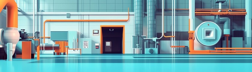 3D cutaway view, industrial air ventilation, flat design illustration