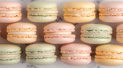 Fototapeta premium Colorful Macarons on a Marble Surface