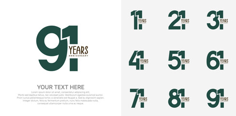 Anniversary logo set vector design, green color for celebration event
