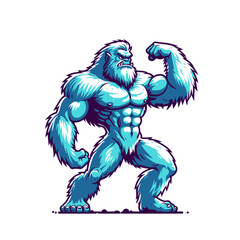 Fototapeta premium Shredded yeti bigfoot bodybuilder flexing muscles sports logo mascot 