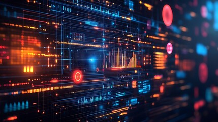 Futuristic data visualization with vibrant colors and dynamic patterns in digital space