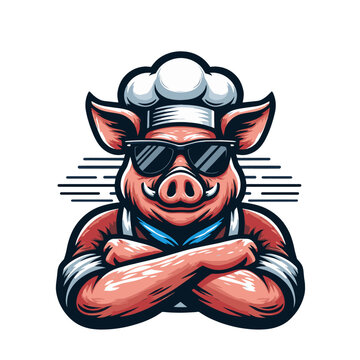 Modern hog or pig chef character mascot. Isolated vector illustration