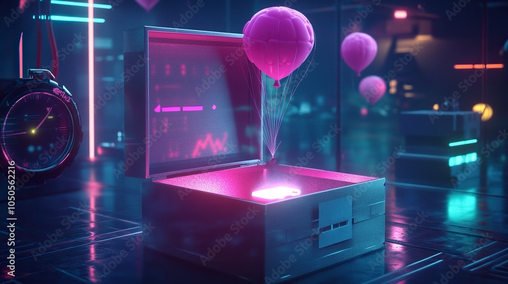 Poster an open box glowing with a soft, ethereal light, with airdrop reward balloons similar to the provide