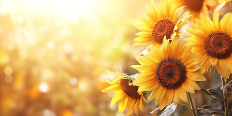 Bright sunflowers basking in warm sunlight create a cheerful atmosphere in this charming image. Perfect for nature lovers and vibrant backgrounds. Sunflower fields inspire joy. AI