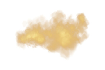 Fantastic golden smoke background. Magic yellow smoke with glitter and small particles of twinkling stars. Fog with luminous particles. Yellow vapor with stardust. Morning fog over land or water surfa