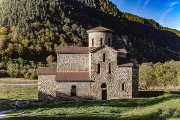 mountain there is a church building, preserved from ancient times. The building is built of polished wild stone, the roof is made of red tiles. The building was built by the Alan peoples, presumably i