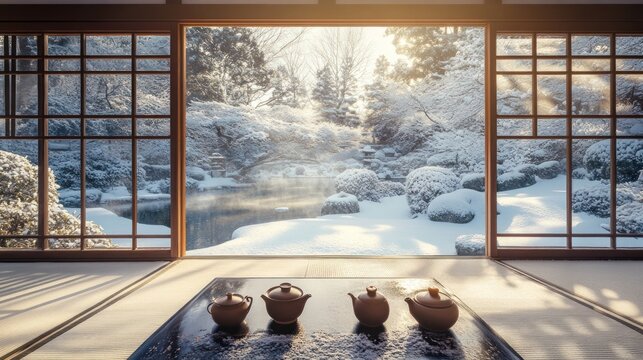 Winter Tea Ceremony in a Japanese Garden