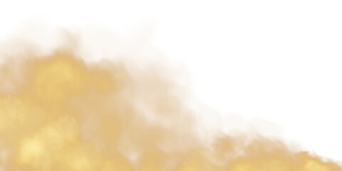 Fantastic golden smoke background. Magic yellow smoke with glitter and small particles of twinkling stars. Fog with luminous particles. Yellow vapor with stardust. Morning fog over land or water surfa © Orange Sky