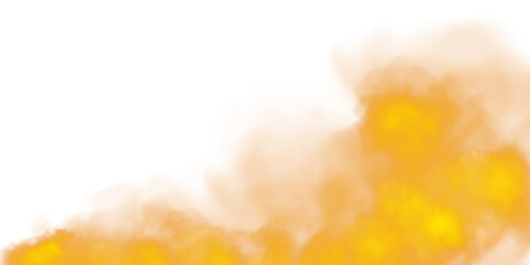 Fantastic orange smoke. Magic smoke. Smog cloud on podium or stage. Fog vapor over ground or water surface, magic haze. PNG.
