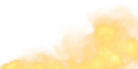 Fantastic golden smoke. Magic smoke. Smog cloud on podium or stage. Fog vapor over ground or water surface, magic haze. PNG.
