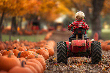 little child in a pumpkin patch
