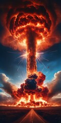 Explosion nuclear red and blue illustration mobile wallpaper