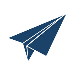 Minimalist blue paper airplane logo on white background
