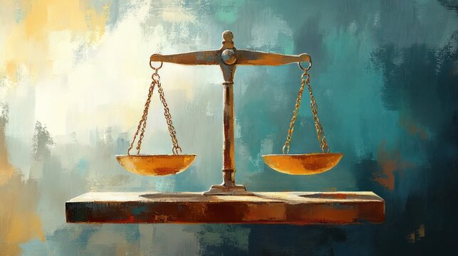 A golden scale of justice with an abstract background, symbolizing balance and equality.