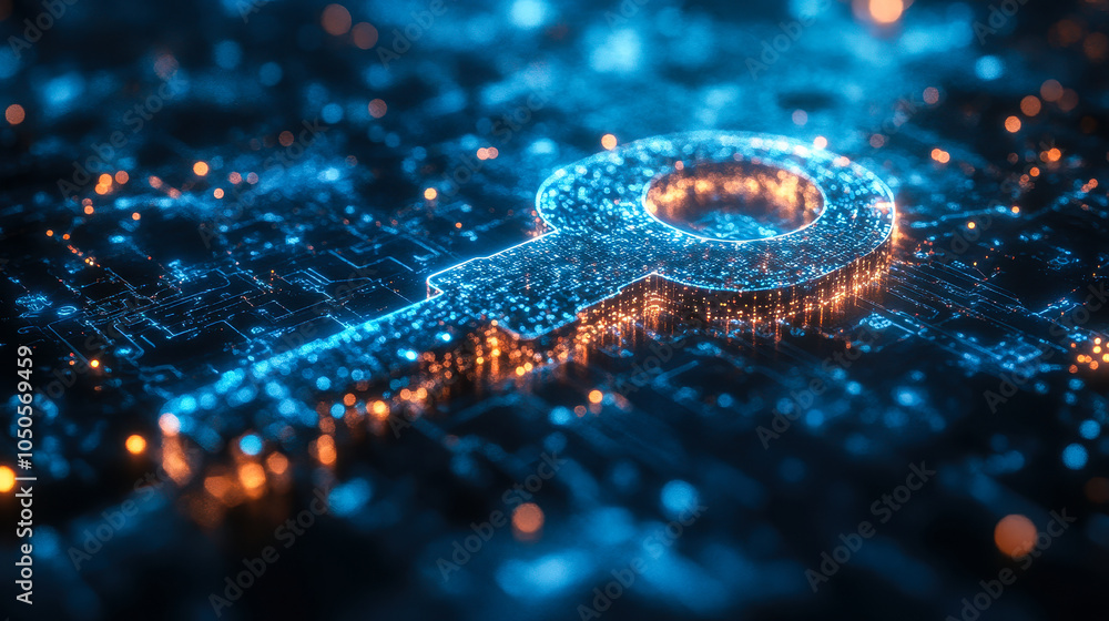 Poster interconnected digital locks and keys network representing advanced cybersecurity