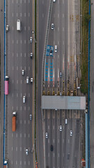 Obraz premium Aerial view gate for expressway fee payment in the city..