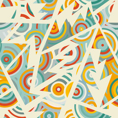 Abstract pastel color circles with triangles. Seamless pattern
