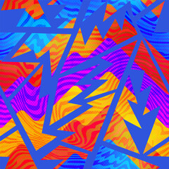 Tribal bright color geometric triangles. Seamless pattern