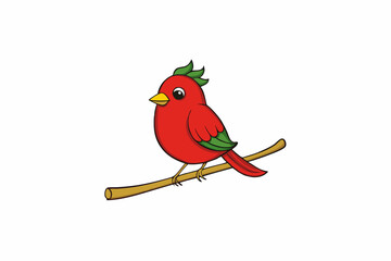 Christmas bird on branch vector illustration on white background