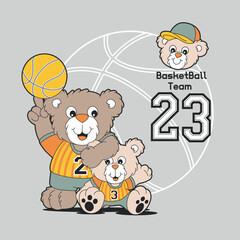 Bears playing basketball sport ,animal cartoon vector illustration
