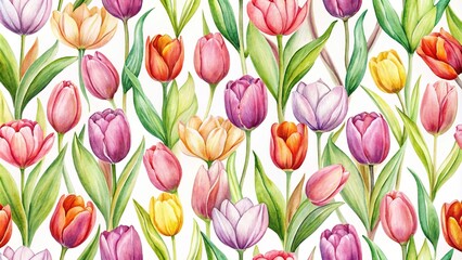 Obraz premium watercolor tulip seamless pattern