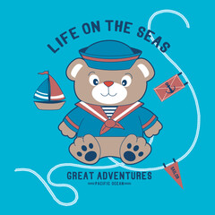 Adventures of the bear sailor ,animal cartoon vector illustration