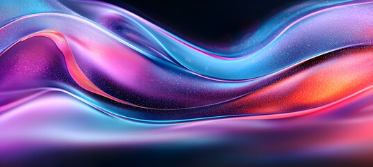 Abstract fluid iridescent holographic curved wave in motion colorful gradient design on black background