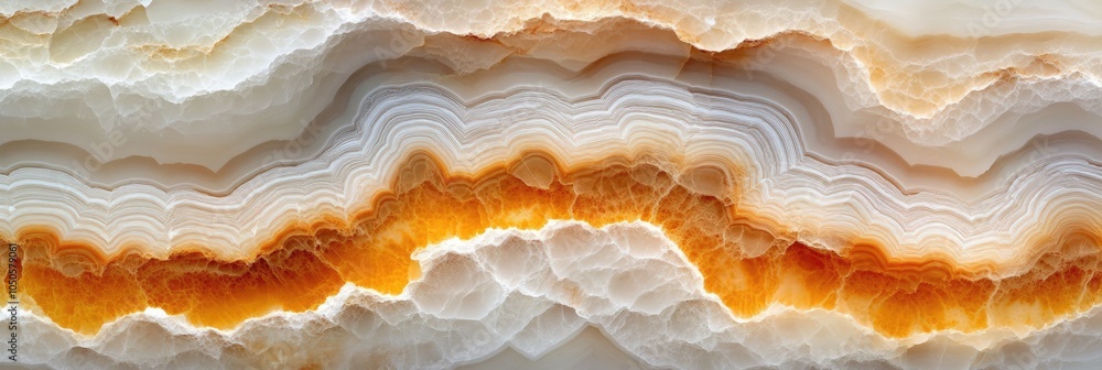 Poster a close-up view of layered agate stone with intricate patterns and warm colors.