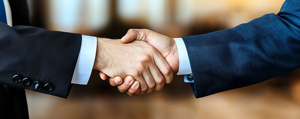Obraz premium Two individuals engaged in a handshake, symbolizing agreement, partnership, or business collaboration in a professional setting.