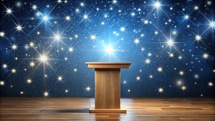 wooden podium with starry background in the style of a