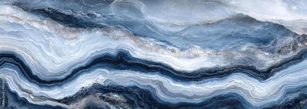 Poster abstract blue and white marble texture with flowing lines and patterns.