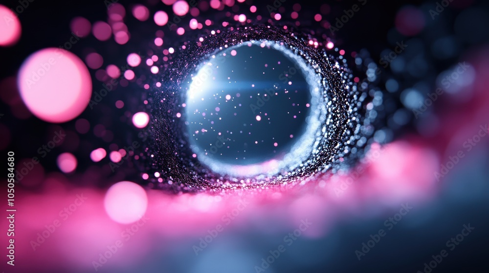Poster a single particle, emitting a beam of light that bends and warps, creating a surreal distortion of s