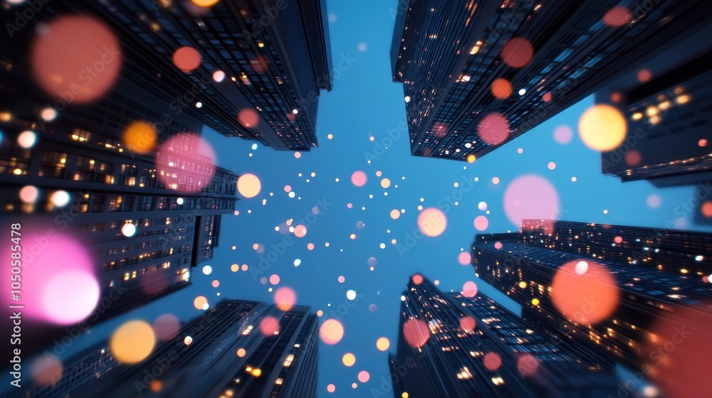 Poster a surreal cityscape, where buildings pulsate with energy, emitting streams of particles that create 