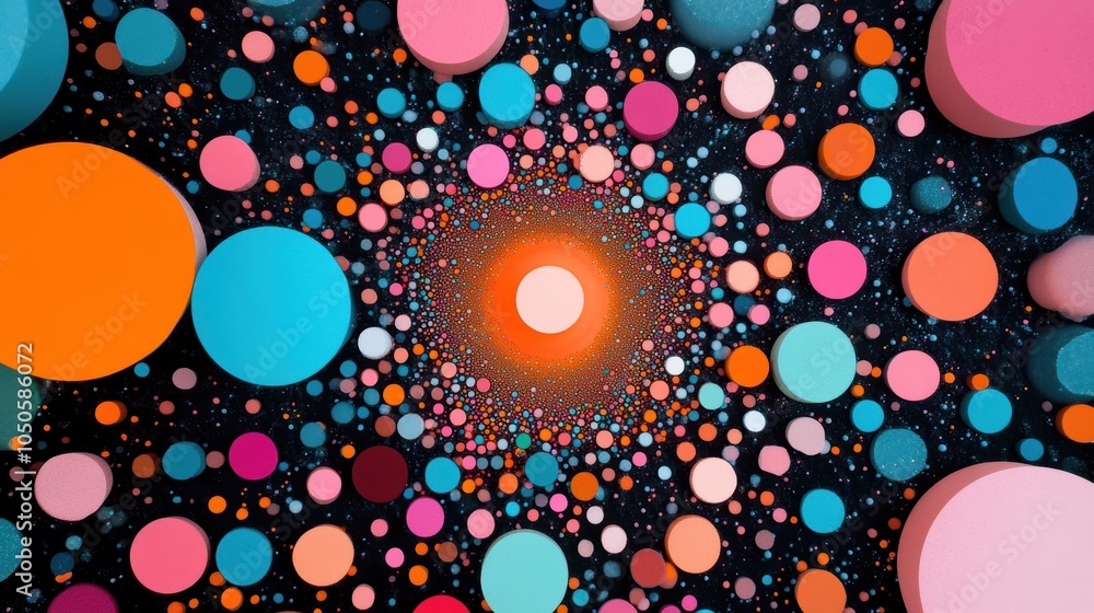 Poster a kaleidoscope of colors and patterns, created by the vibrations of countless particles, representin