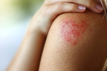 Fototapeta premium person have red rash on arm from insect bite allergic, Generative AI