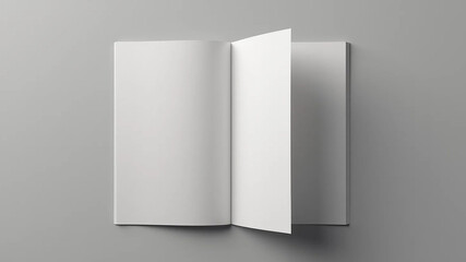 Naklejka premium Open and closed blank brochures on grey background, top view. Mock up for design, 16:9 widescreen, 300 dpi, with free space for text