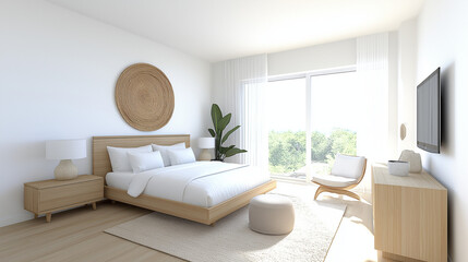 Fototapeta premium Small Bedroom in a condo clean design light