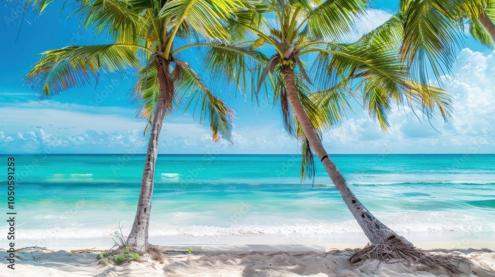 Aufkleber a stunning view of the pristine beaches and turquoise waters of the caribbean with palm trees swayin
