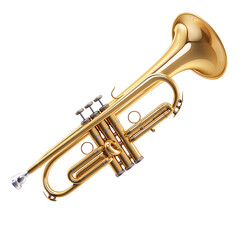 Obraz premium A shiny, golden trumpet isolated on transparent or white background. Generative ai