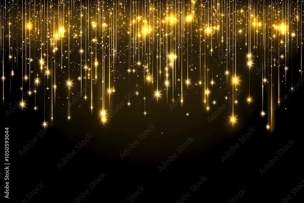 Poster golden sparkling lights cascading against a dark background, creating a festive and magical atmosphe