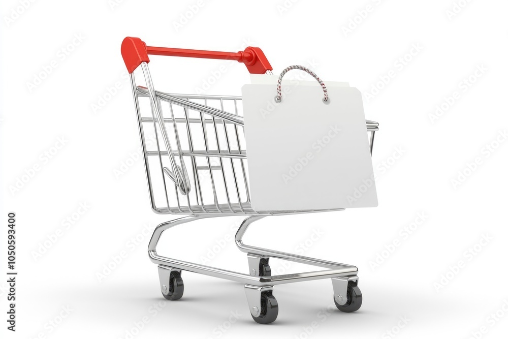 Poster a shopping cart with an empty sign indicating no items inside, ideal for representing absence or sca