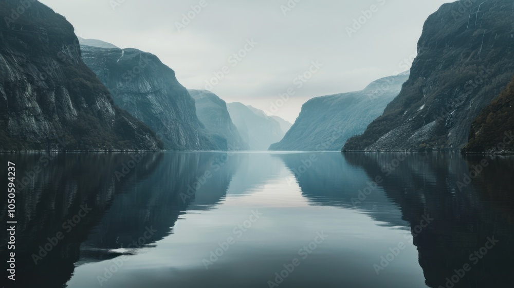Aufkleber a stunning view of the serene fjords of norway with dramatic cliffs and tranquil waters reflecting t