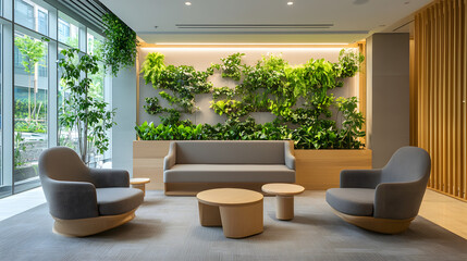 Fototapeta premium Serene Corporate Wellness Lounge with Soft Ambiance
